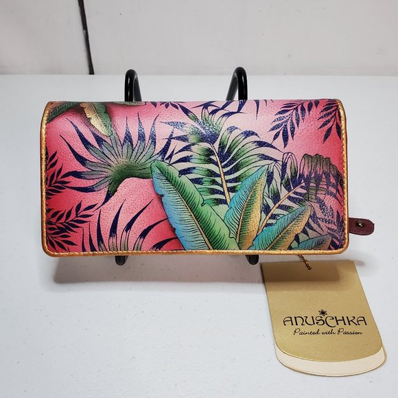 Anuschka Handbags - *SOLD* Anuschka Tropical Paradise Accordion Flap RFID Leather Bifold Wallet